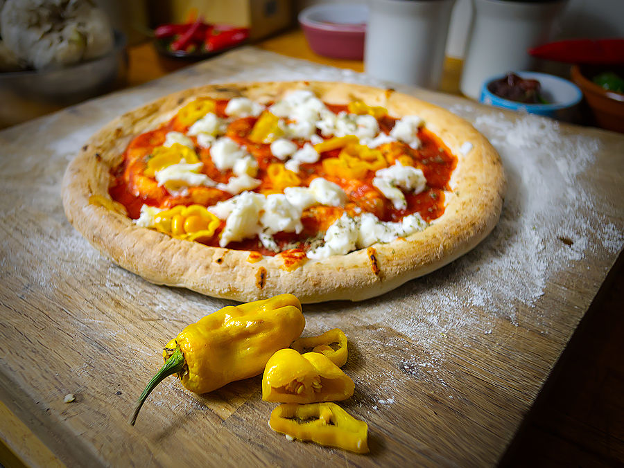 Pepperoncini chilli on pizza