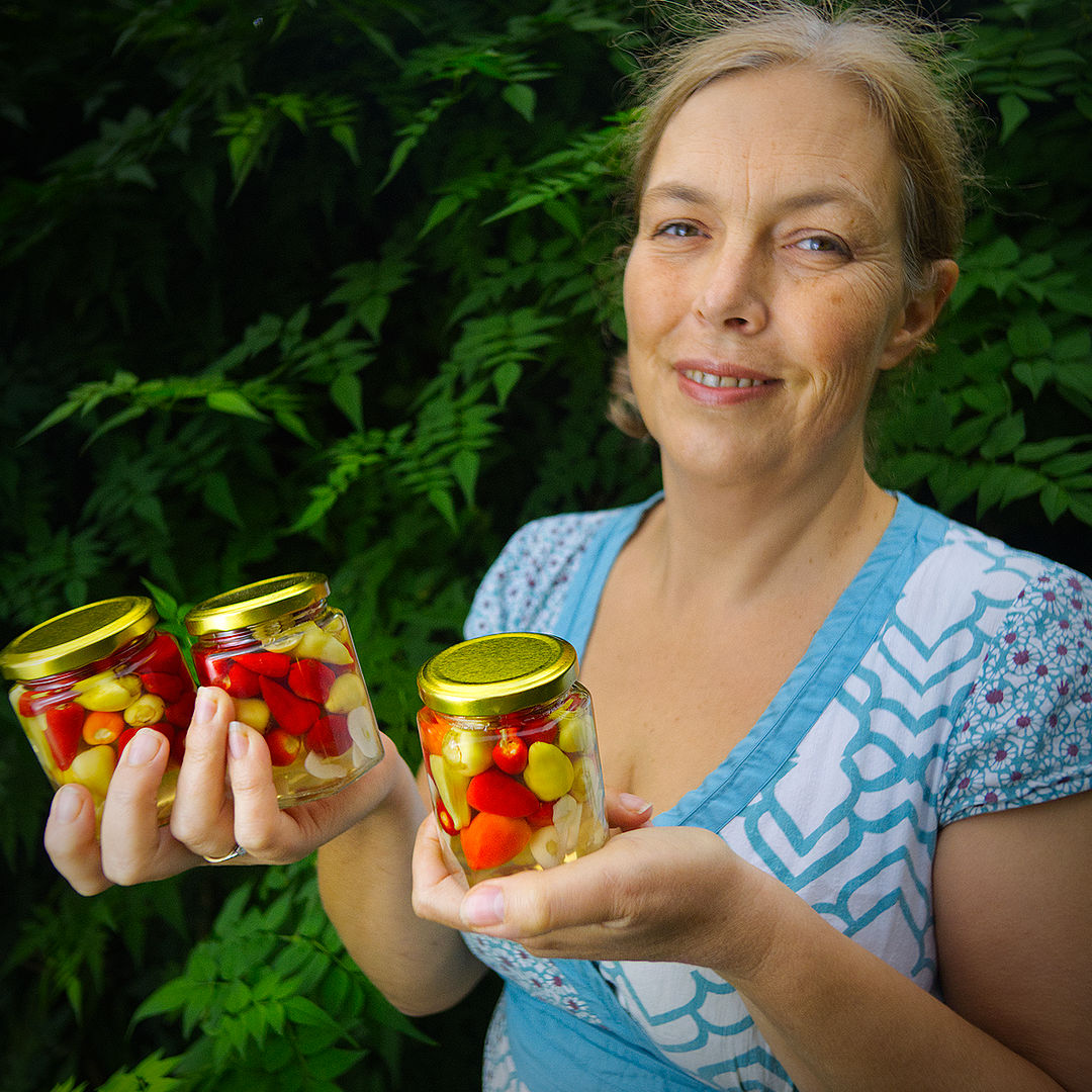 World of Chillies Turkish Pickling chillies in jars with grower