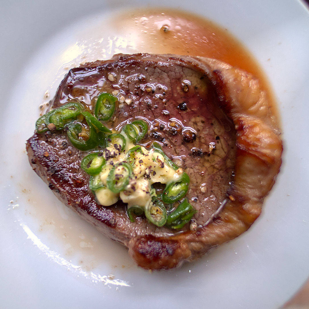 World of Chillies steak topped with green chilli butter