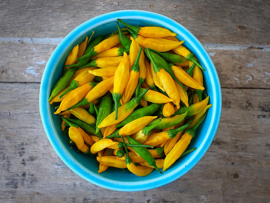 bowl of lemon aji chillies