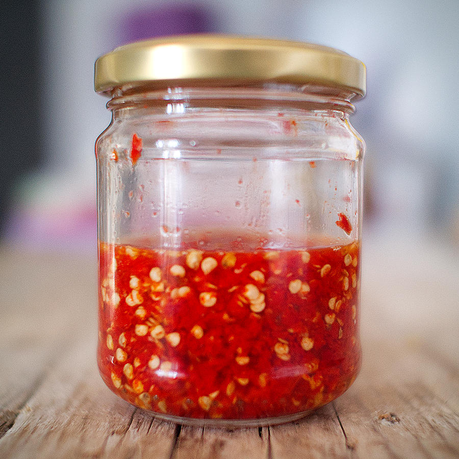 World of Chillies jar of fermenting Tabasco chillies in brine